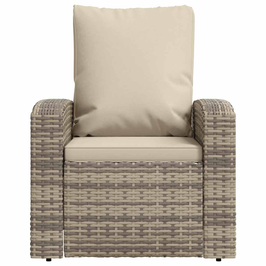 Gartensessel Verstellbar mit Kissen Hellbraun Poly Rattan