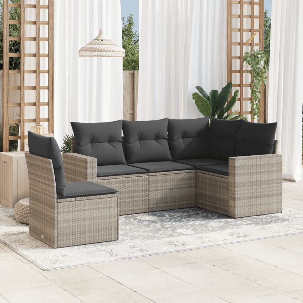 5-tlg. Garten-Sofagarnitur mit Kissen Schwarz Poly Rattan
