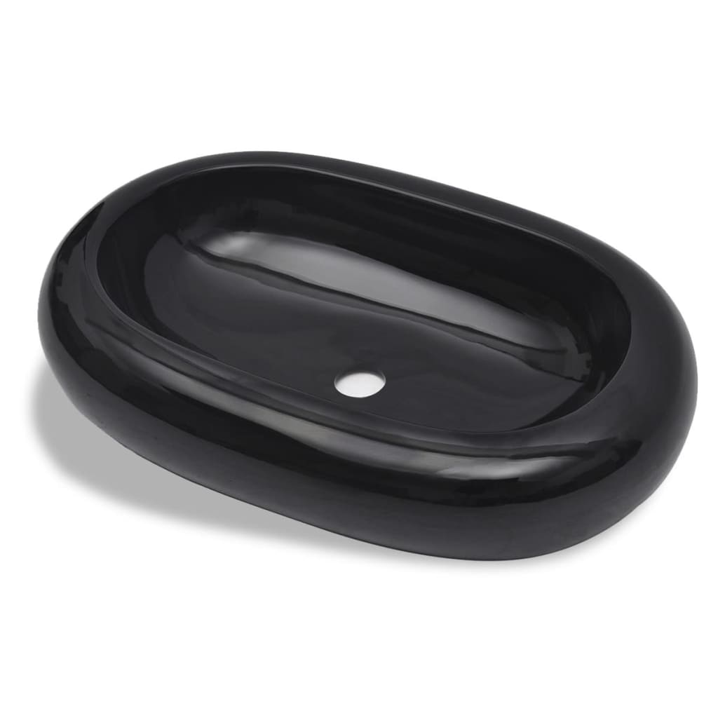 Keramik Waschtisch Waschbecken Oval Weiß 63 x 42 cm