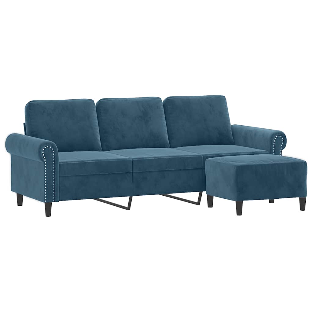 3-Sitzer-Sofa mit Hocker Hellgrau 180 cm Samt