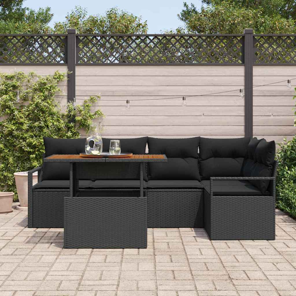 Garten Essgruppe mit Kissen 6 pcs Schwarz und Creme