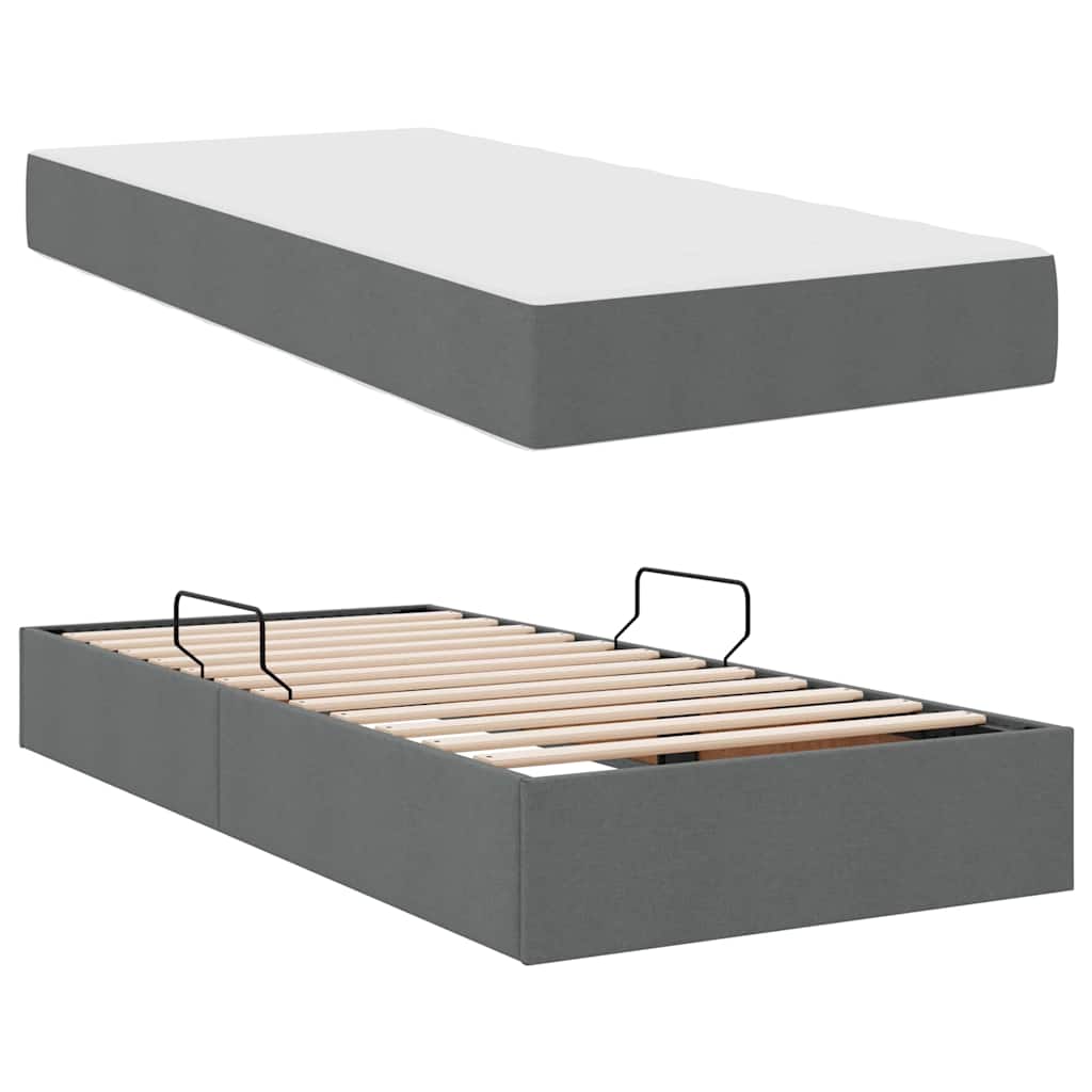 Aufbewahrungsbett mit Matratze Hellgrau 90 x 190 cm Polyester