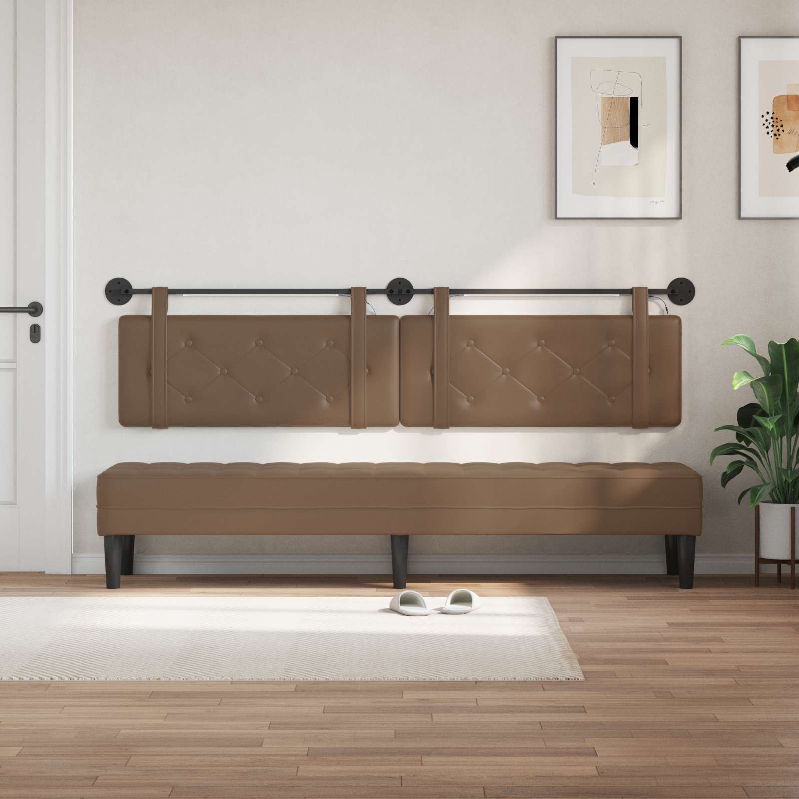 Hängendes Kopfteil Mit LED Licht Creme Kunstleder