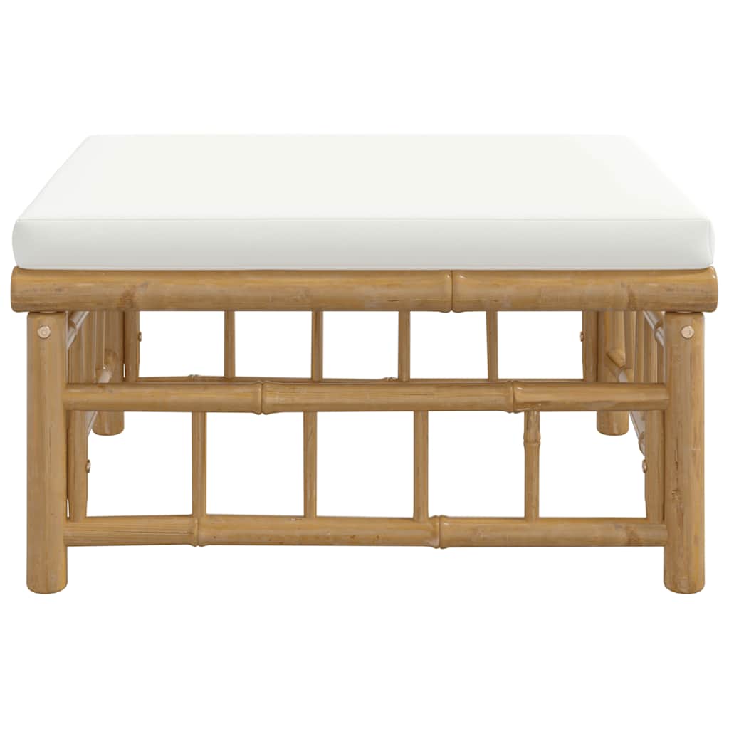 3-tlg. Garten-Lounge-Set mit Kissen Creme Bambus