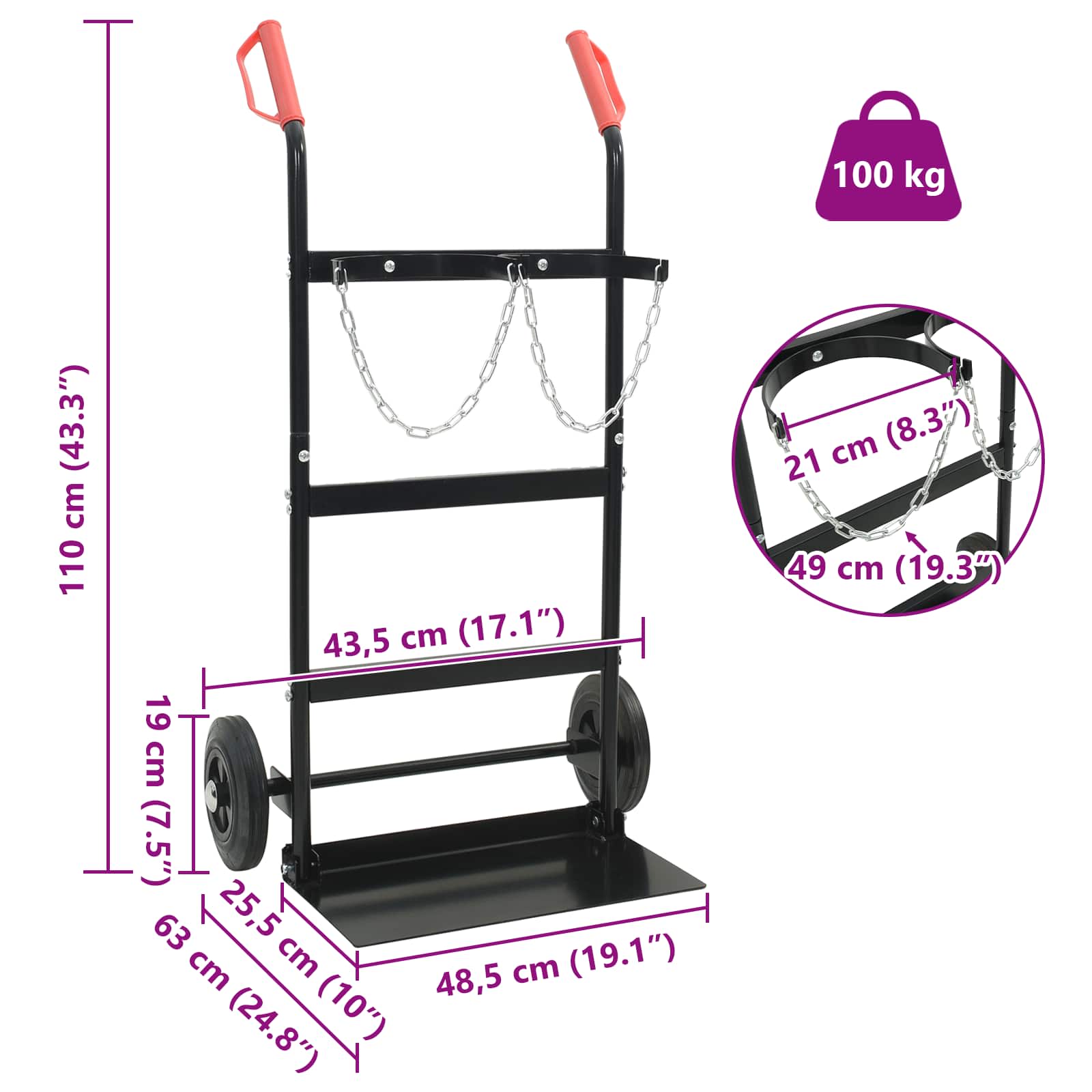 Handwagen Schwarz und Rot 49 x 49 x 101 cm Stahl