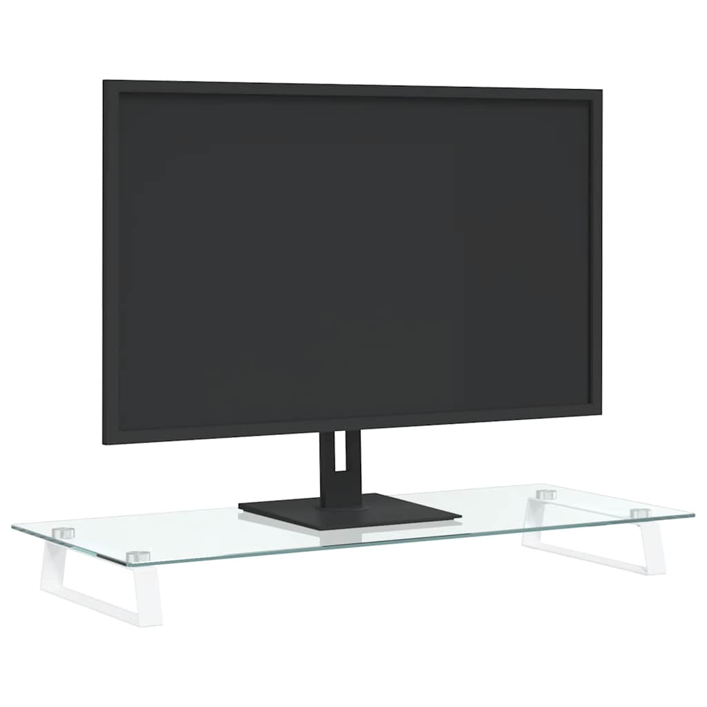 Monitorständer Weiß 60x20x8 cm Hartglas und Metall