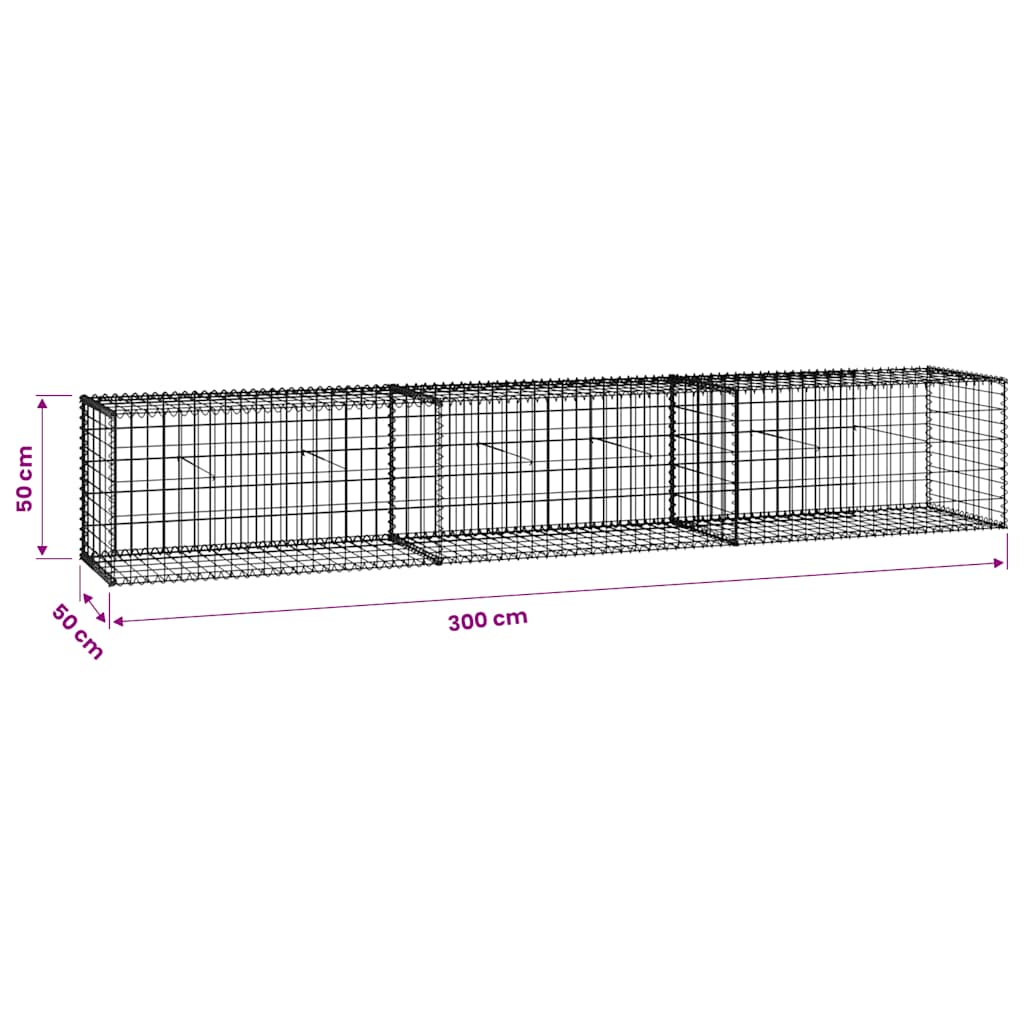 Gabionenwand mit Abdeckung Verzinkter Stahl 20×20×100 cm