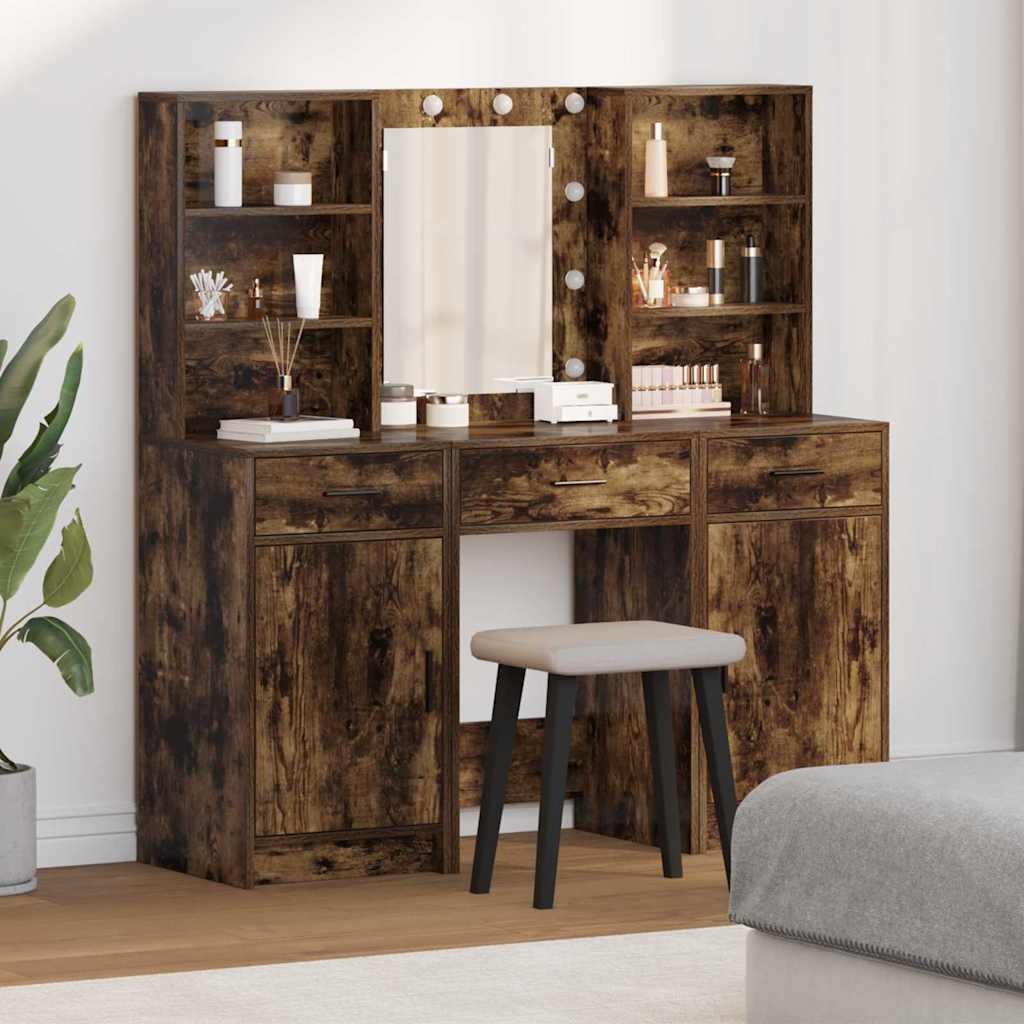 Schminktischset mit LED mit Schubladen 3 pcs Weiß Holzwerkstoff