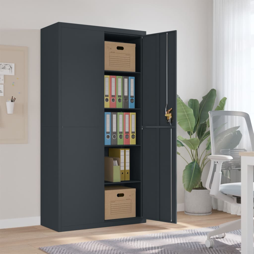 Aktenschrank mit 2 Türen Grau 90 cm Stahl