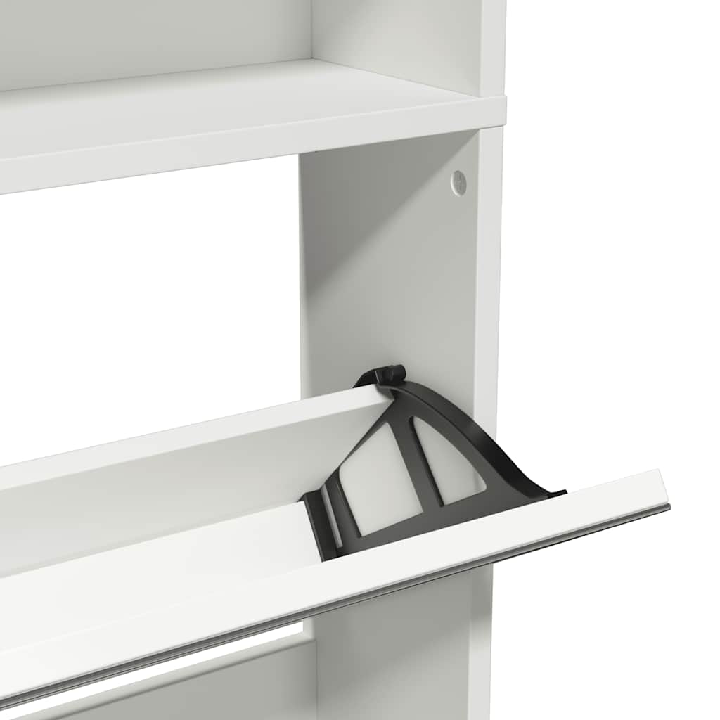 Schuhschrank mit 4 Fächern Spiegel Eiche 63×17×134 cm