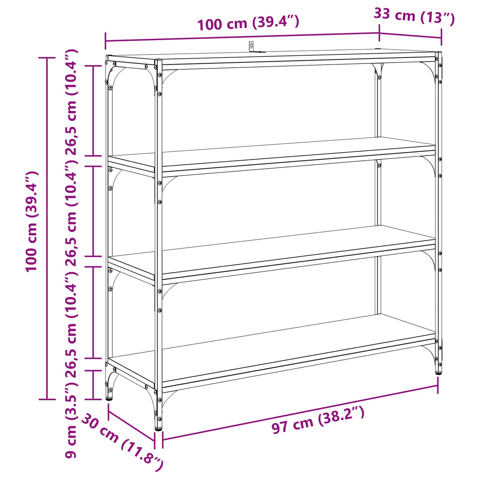 Bücherregal Schwarz 40x33x70,5 cm Holzwerkstoff und Stahl