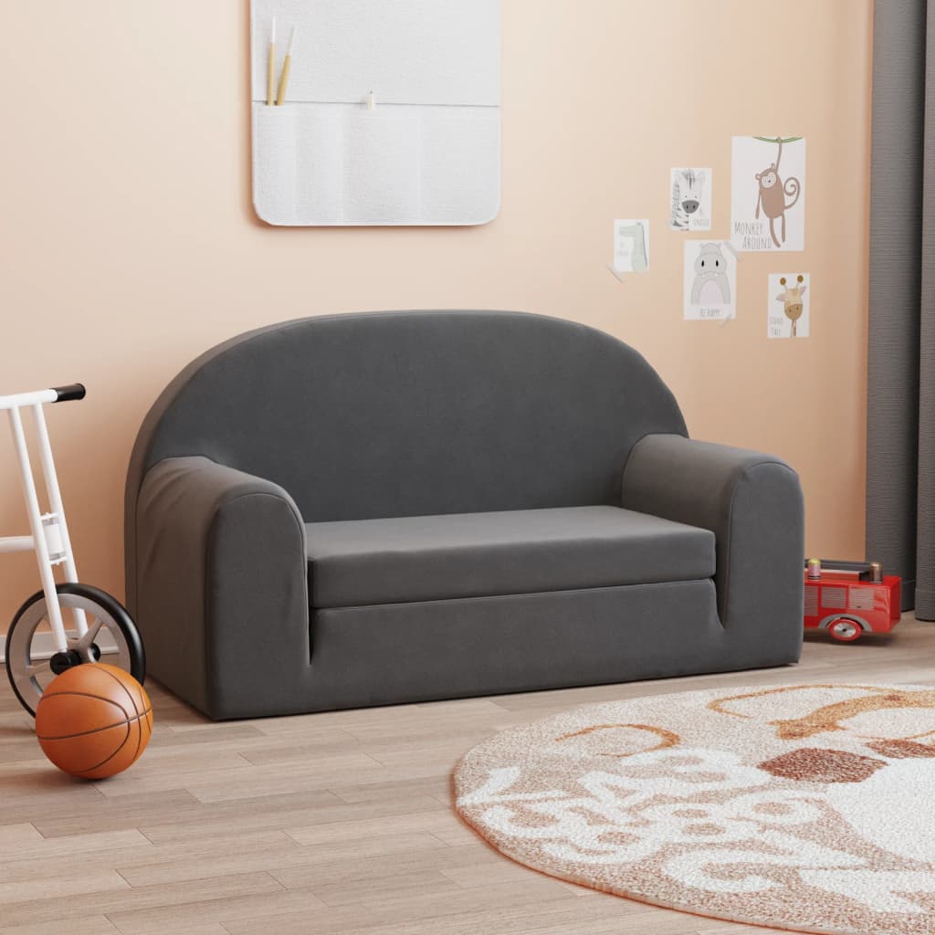 Kindersofa Hellgrau mit Sternen Weich Plüsch