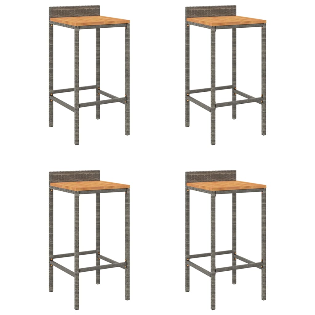 Barhocker 2 Stk. Grau Poly Rattan und Massivholz Akazie