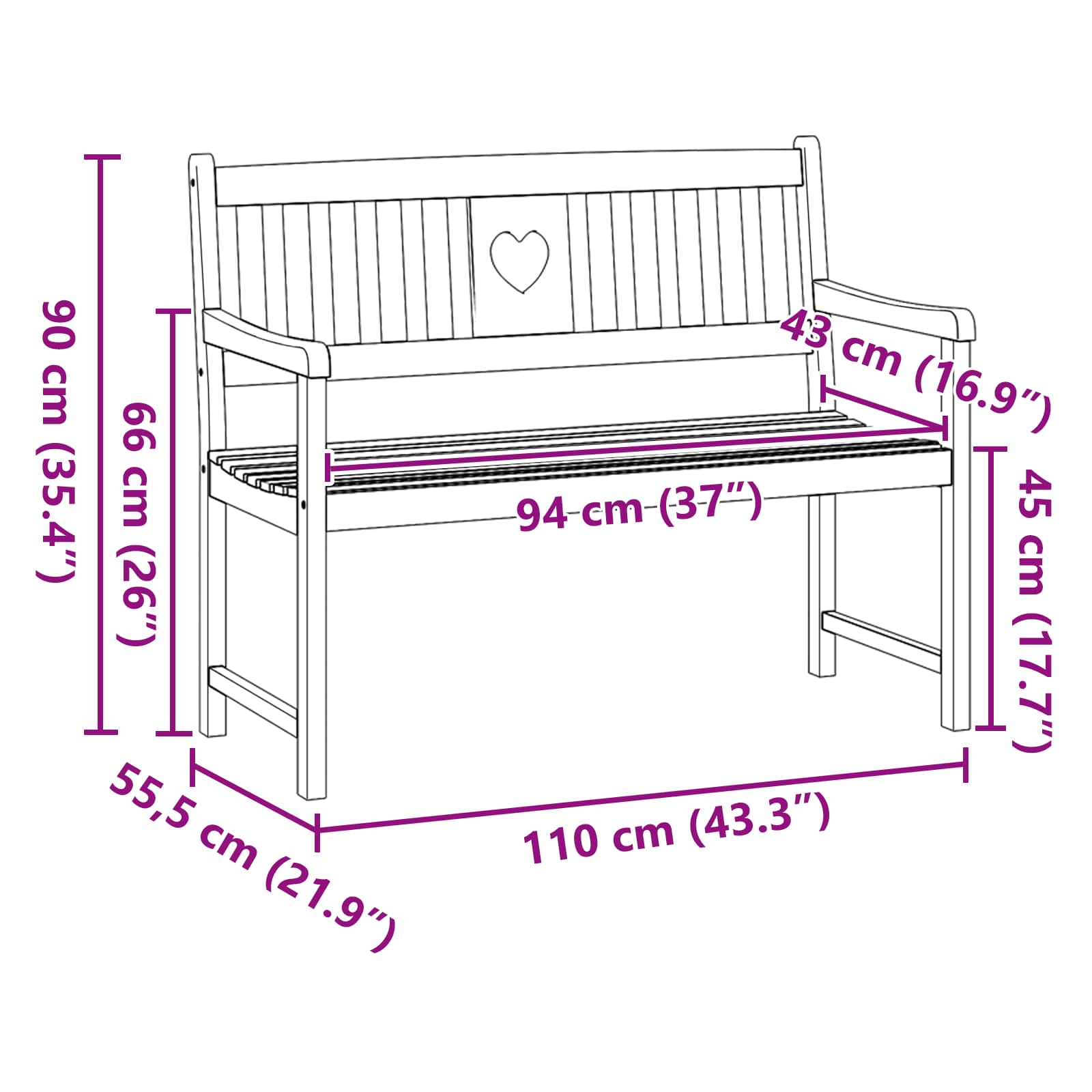 Bank Outdoor Natur 110 x 56 x 90 cm Massivholz Akazie