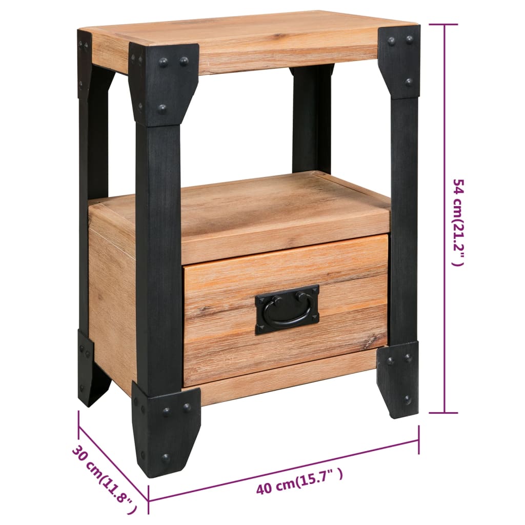 Nachttisch Akazienholz Massiv Stahl 40 x 30 x 54 cm