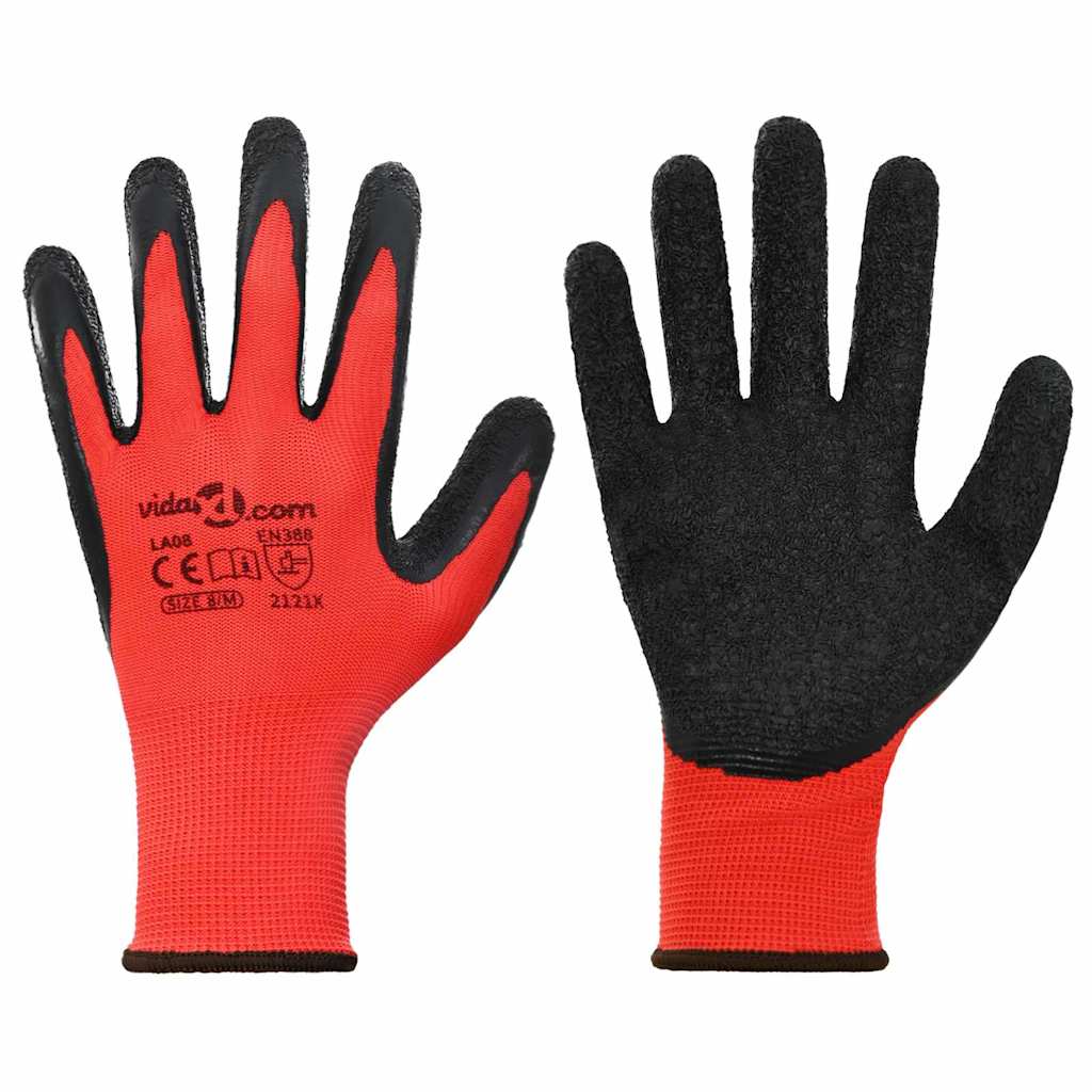 Arbeitshandschuhe 12 pcs Rot und Schwarz 7 / S Latexbeschichtung