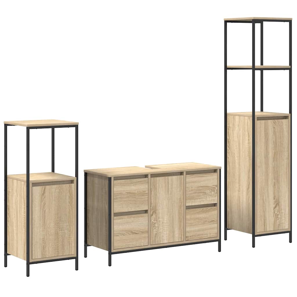 Badezimmermöbel Set mit Schubladen 2 pcs Schwarz Eichen-Optik