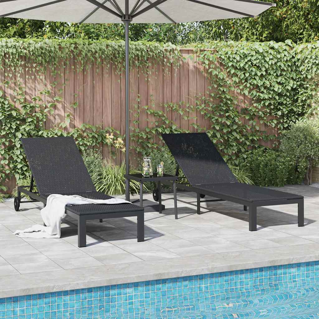 Sonnenliege 2-Person 3 pcs Braun Poly-Rattan