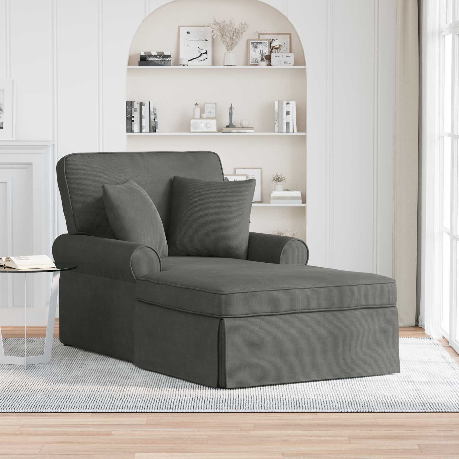 Chaise Lounge mit Rock mit Kissen 3 pcs Hellgrau Cordstoff