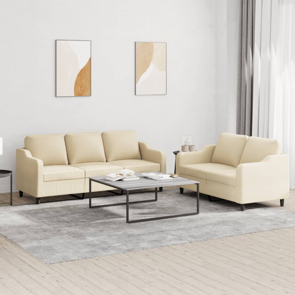 3-tlg. Sofagarnitur mit Kissen Braun Stoff