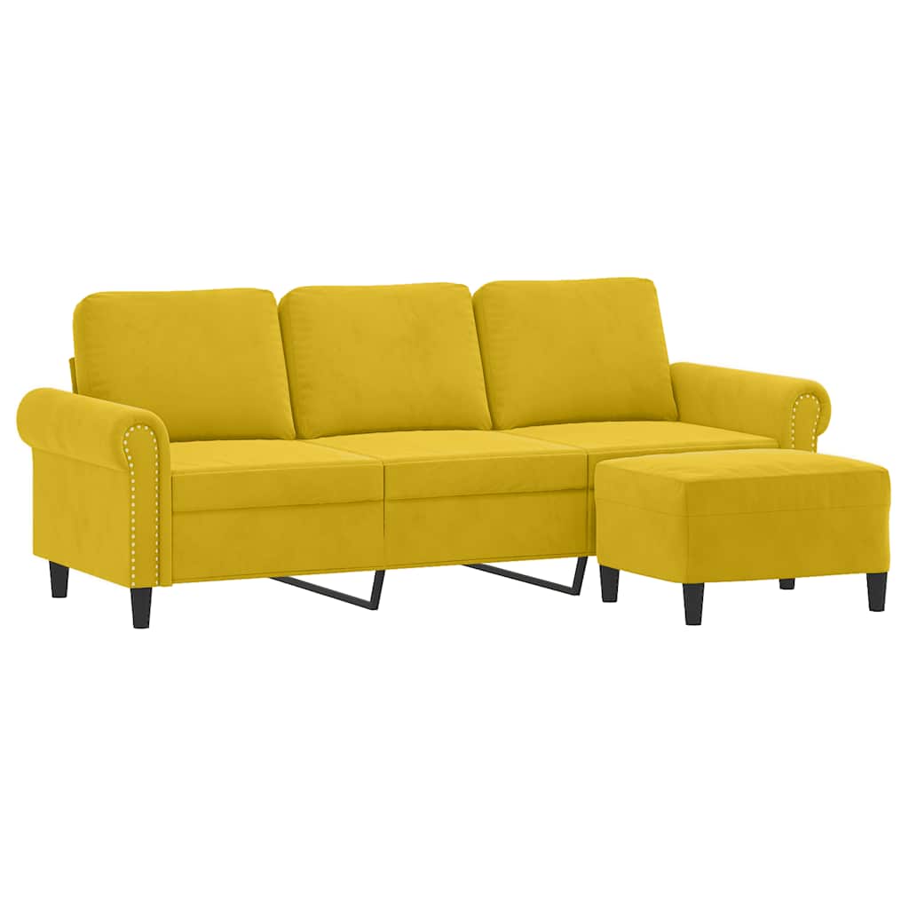 3-Sitzer-Sofa mit Hocker Hellgrau 180 cm Samt