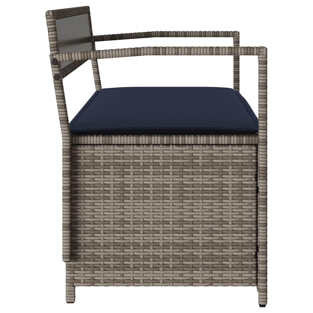 Gartenbank mit Stauraum und Kissen Schwarz Poly Rattan
