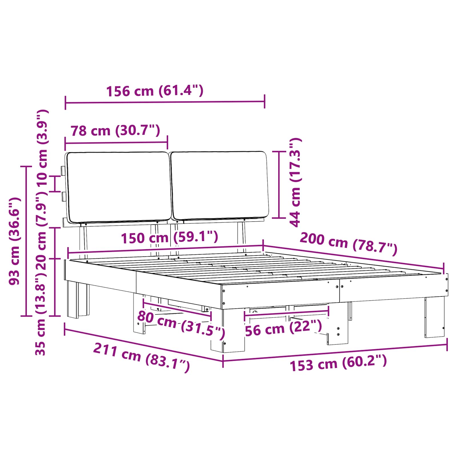 Bettgestell mit gepolstertem Kopfteil Hellgrau 200 x 200 cm