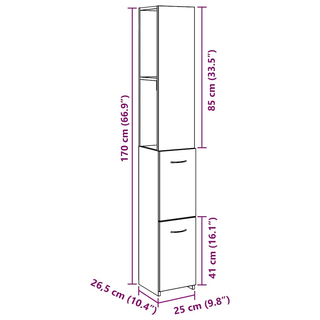 Badschrank Weiß 25x26,5x170 cm Holzwerkstoff