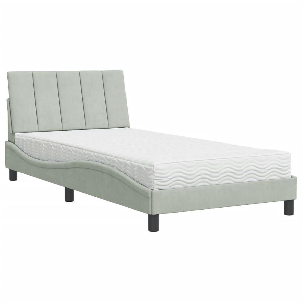 Bett mit Matratze "Hanko" Hellgrau 80x200 cm Samt