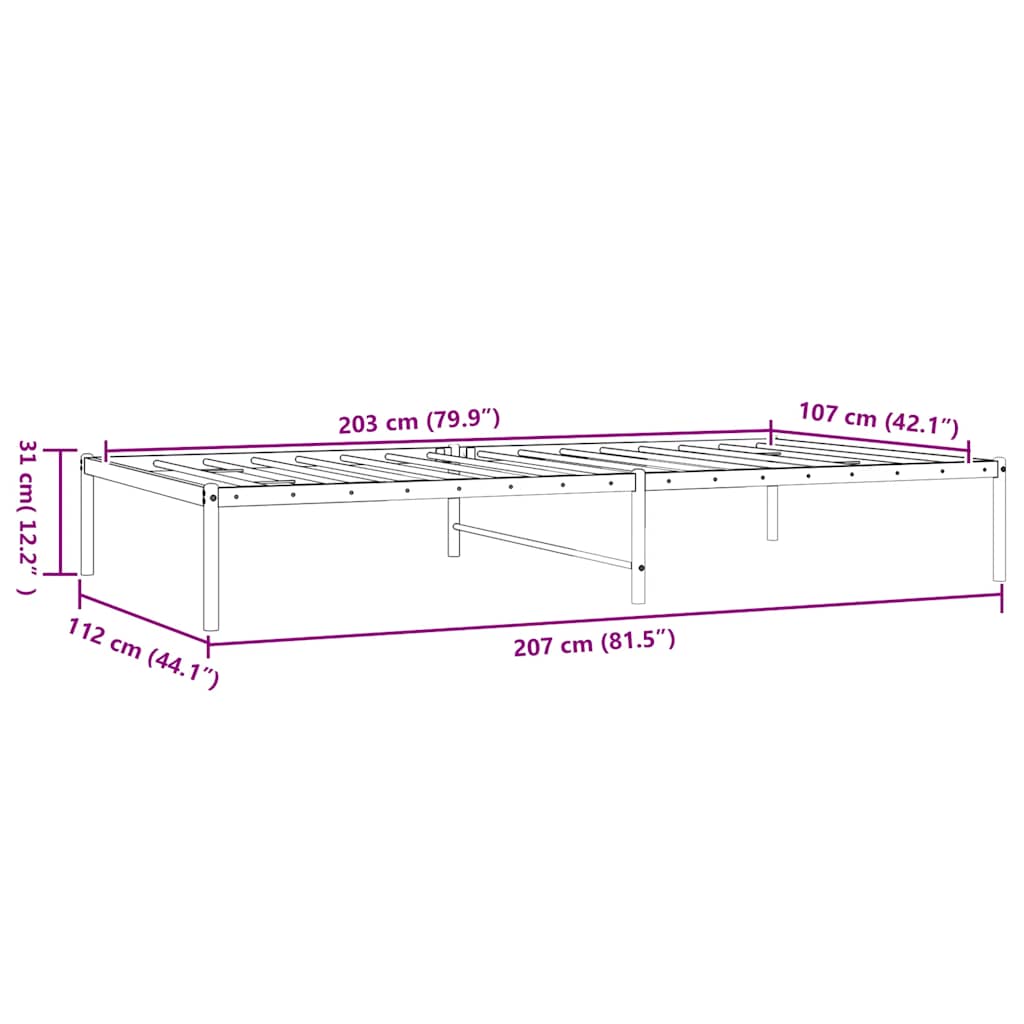 Bettgestell Metall Schwarz 75x190 cm