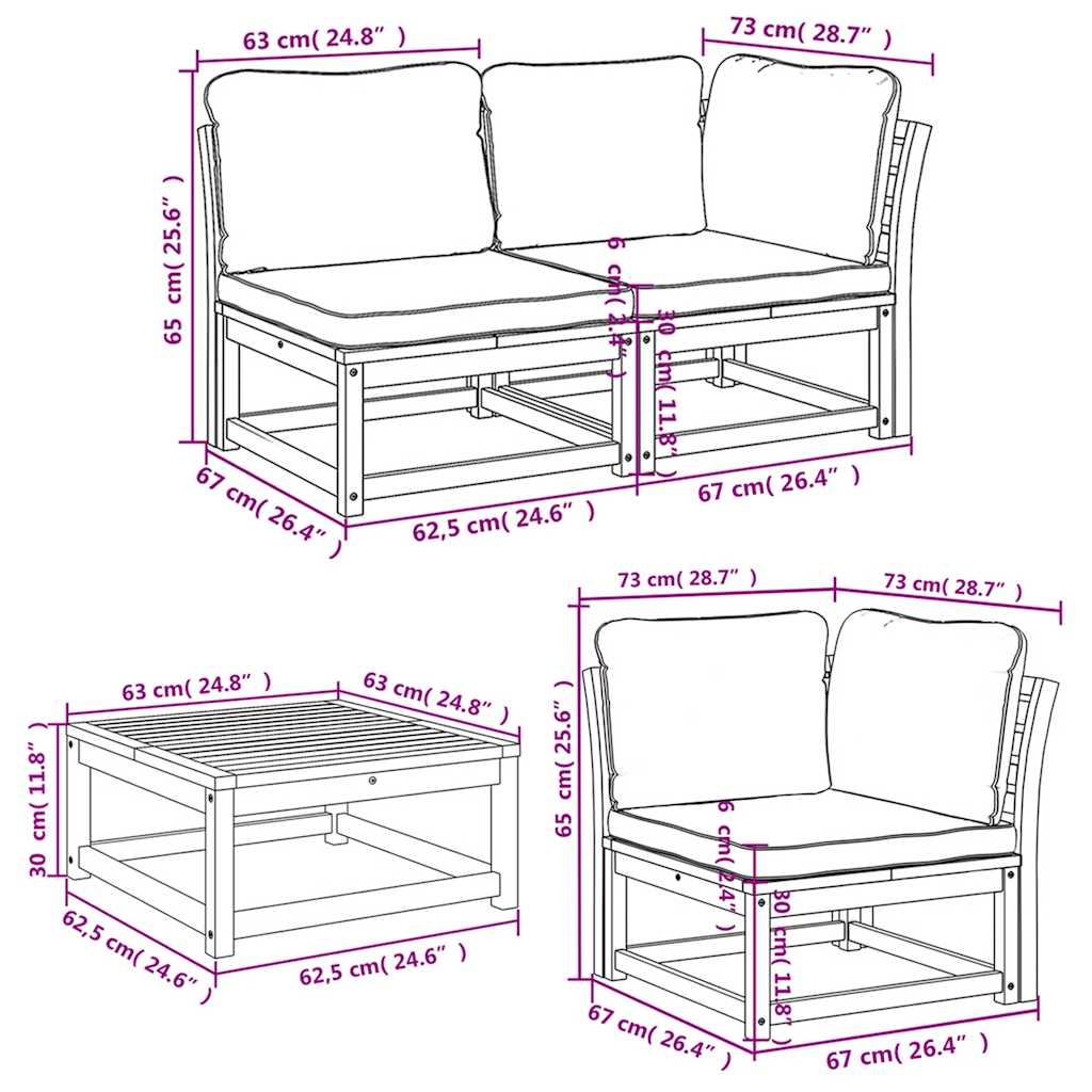4-tlg. Garten-Lounge-Set mit Kissen Massivholz Akazie