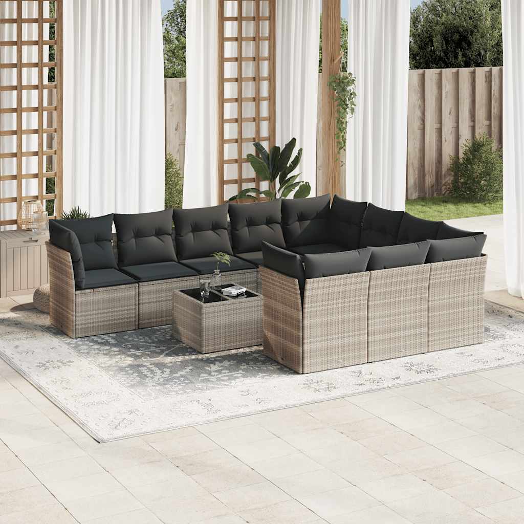 10-tlg. Garten-Sofagarnitur mit Kissen Schwarz Poly Rattan