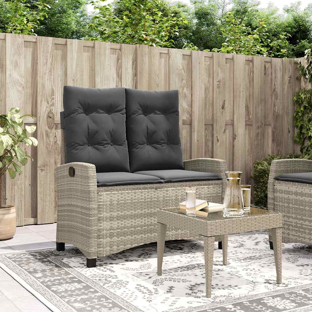 Gartenbank Verstellbar mit Kissen Schwarz Poly Rattan