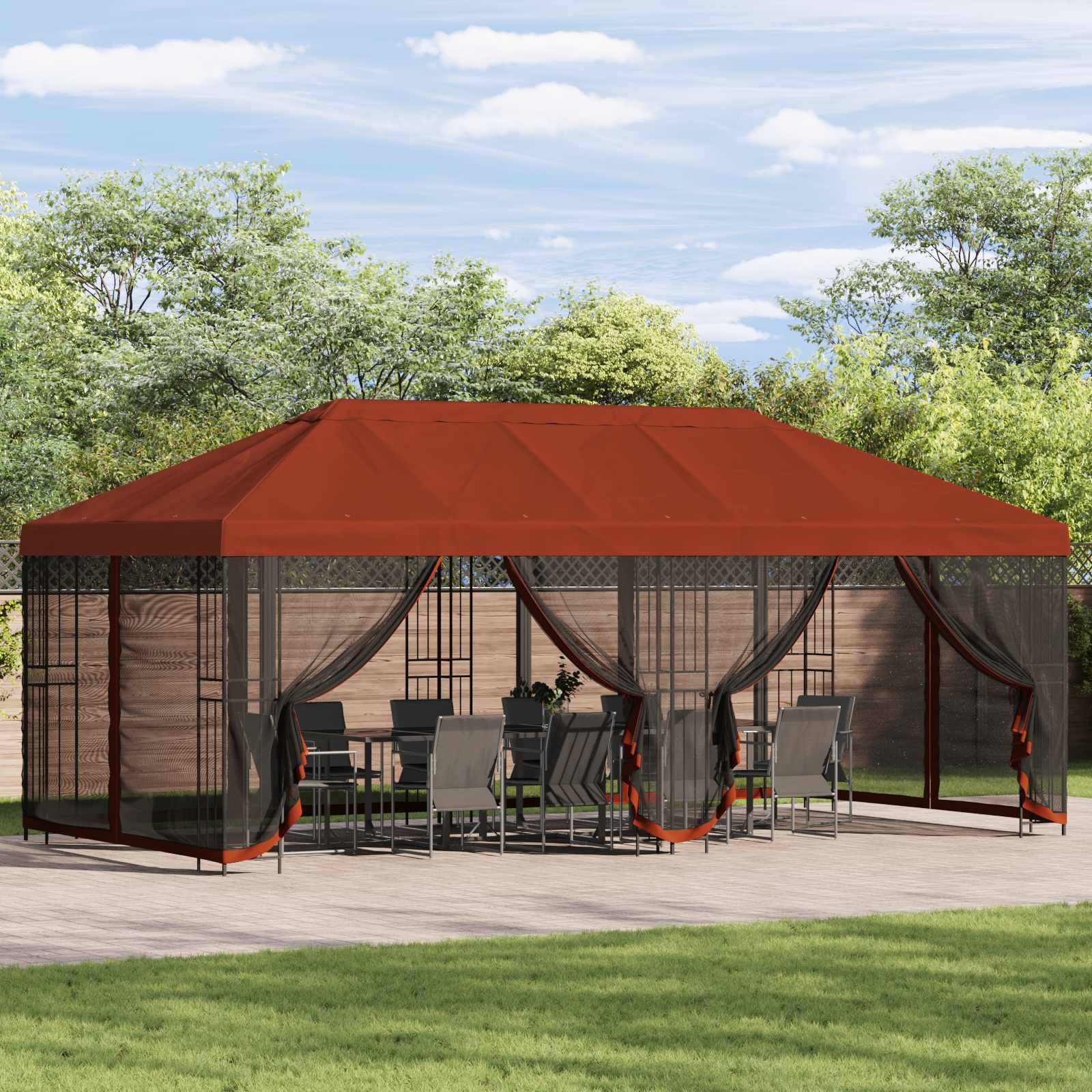 Pavillon mit Seitenwänden 6 x 3 m Beige Polyester und Stahl 190