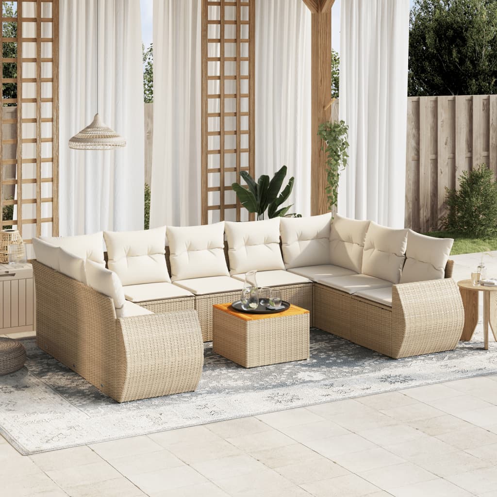 10-tlg. Garten-Sofagarnitur mit Kissen Schwarz Poly Rattan