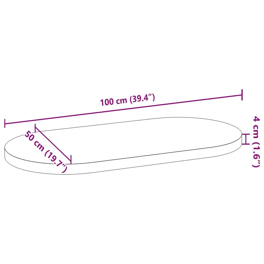 Tischplatte 80x40x2 cm Massivholz Eiche Oval