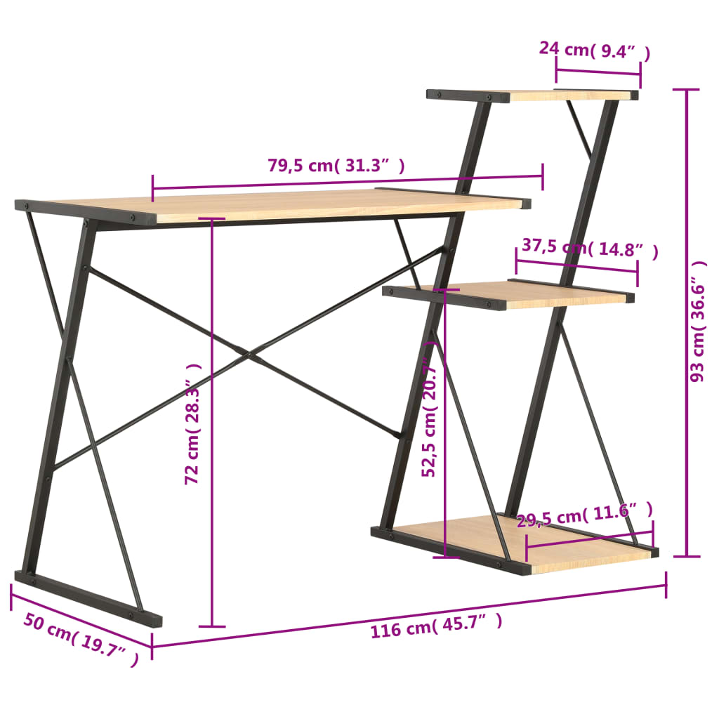 Schreibtisch mit Regal Weiß 116×50×93 cm