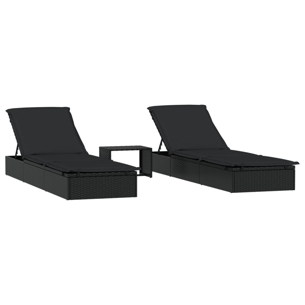Sonnenliege 1 Stk. mit Tisch Schwarz Poly Rattan