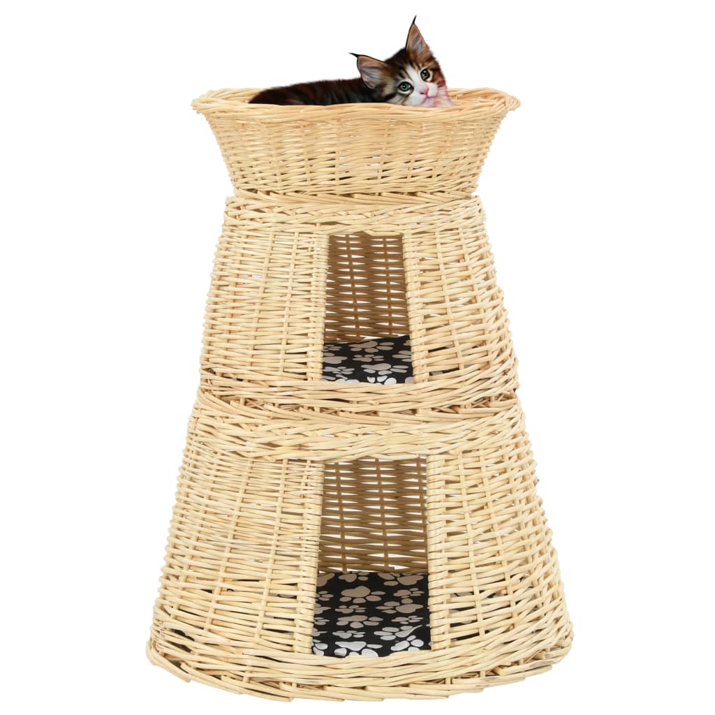3-tlg. Katzenkorb-Set mit Kissen Grau 47x34x60 cm Natur Weide