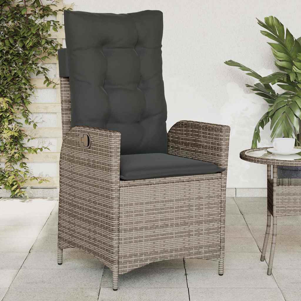 Gartensessel Verstellbar mit Kissen Schwarz Poly Rattan