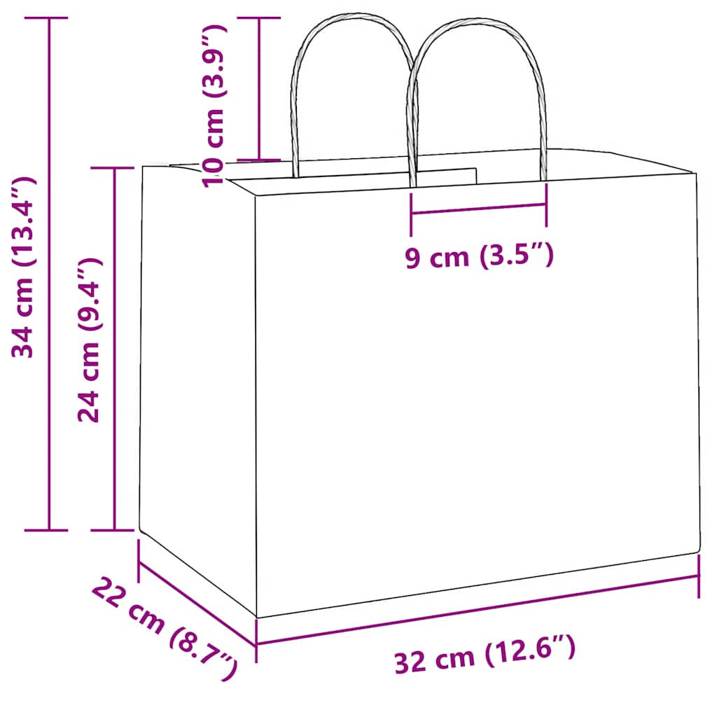 Papiertragetaschen 50 Stk. mit Henkeln Braun 21x11x36 cm