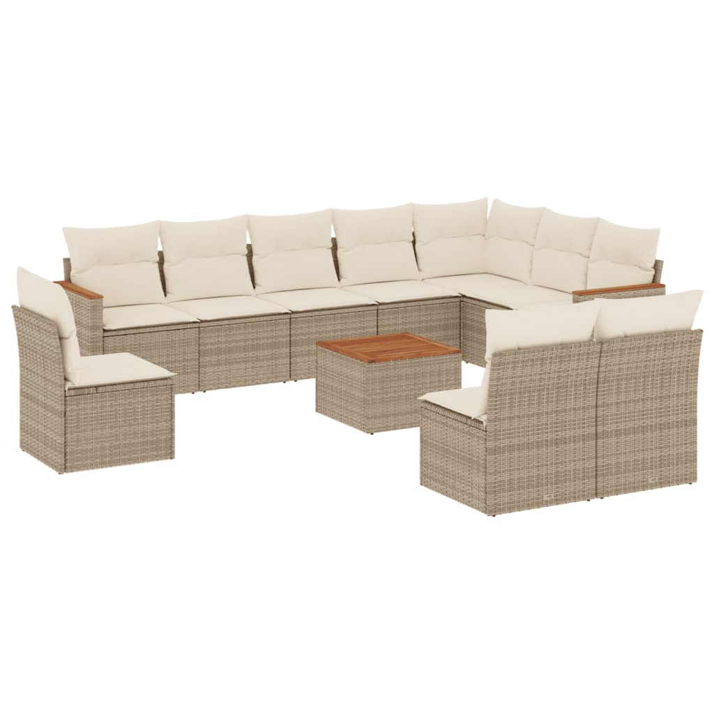 10-tlg. Garten-Sofagarnitur mit Kissen Schwarz Poly Rattan