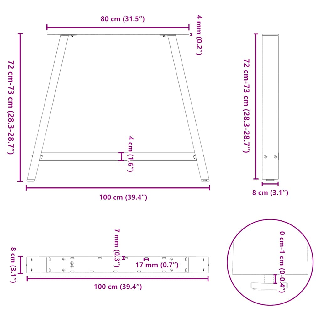 Couchtischbeine A-Form 2 Stk. 30x(30-31) cm Stahl