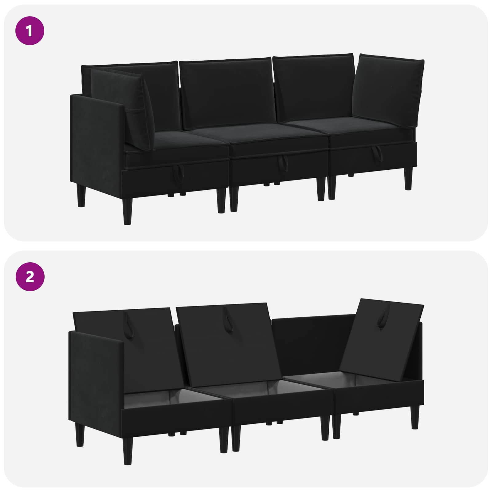 Wohnzimmergarnitur mit Kissen mit Speicher 3 pcs Hellgrau Samt