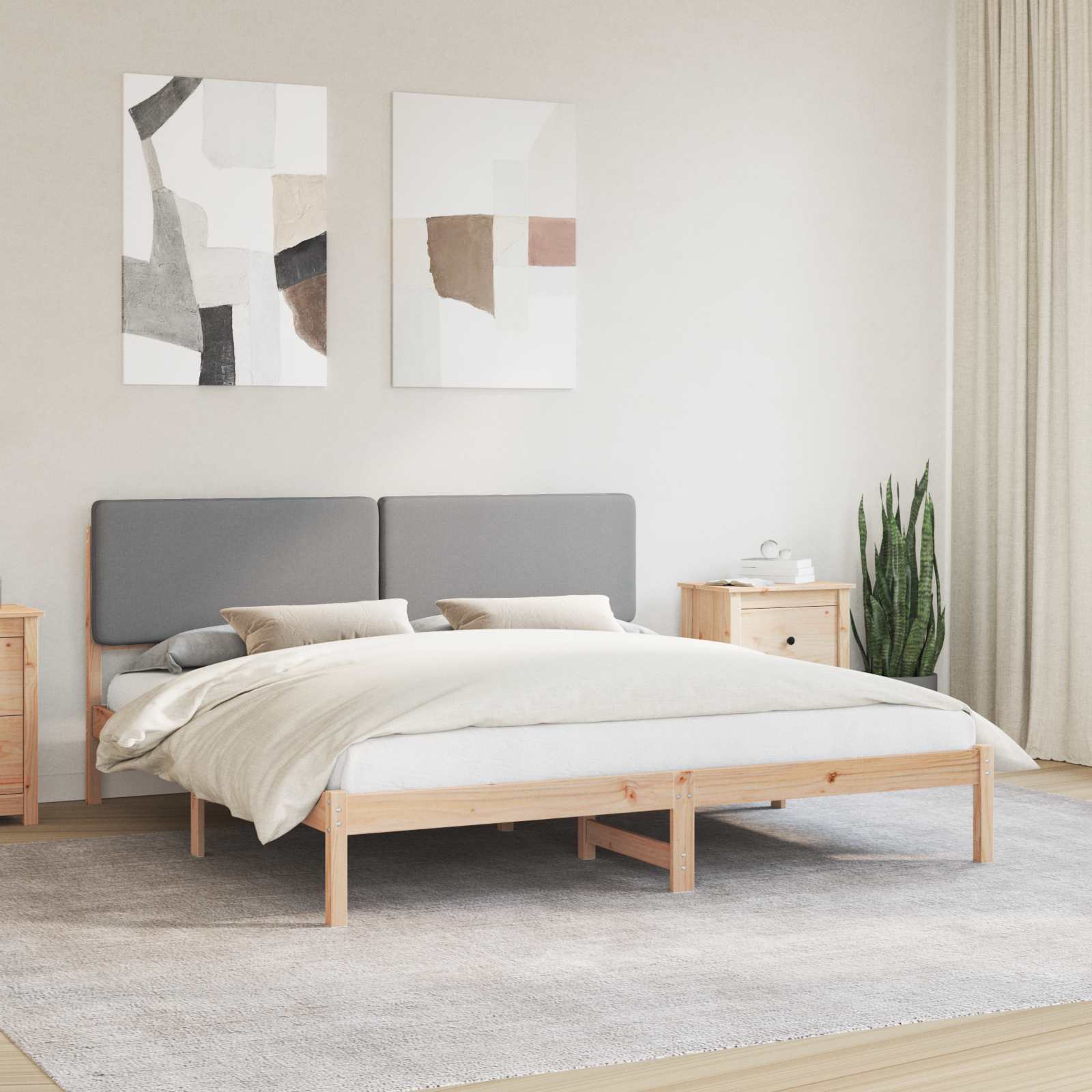 Bettgestell mit gepolstertem Kopfteil Hellgrau 200 x 200 cm
