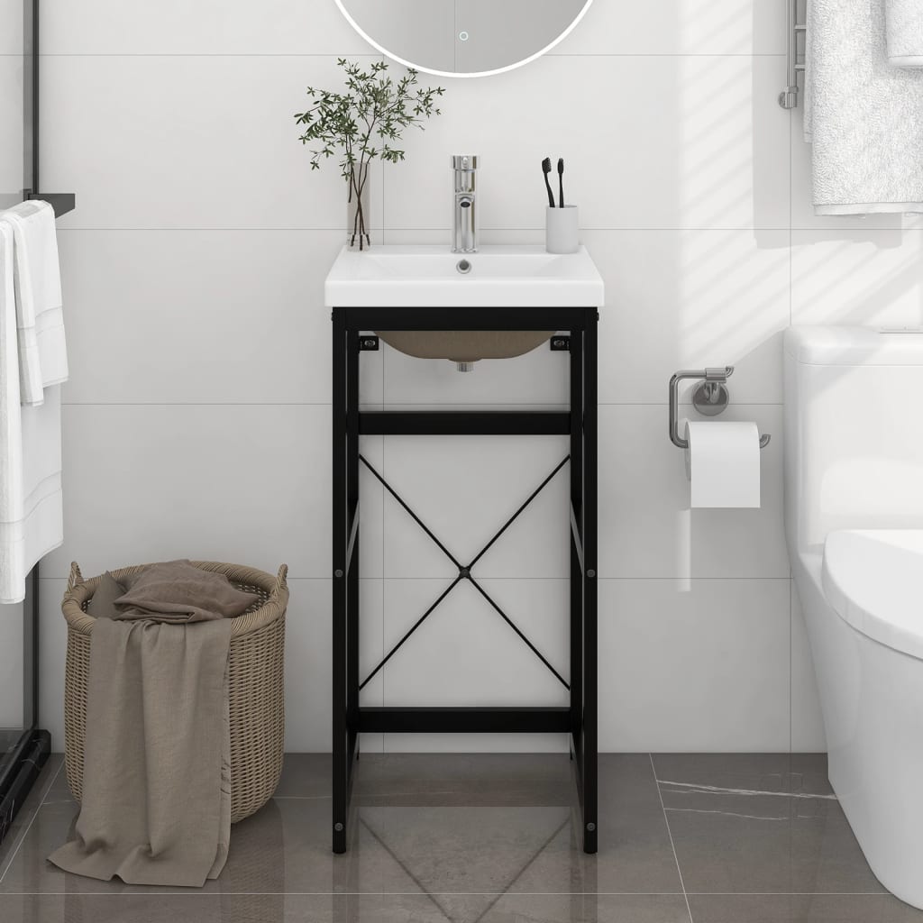 Badezimmer-Waschtischgestell mit Waschbecken Weiß Eisen