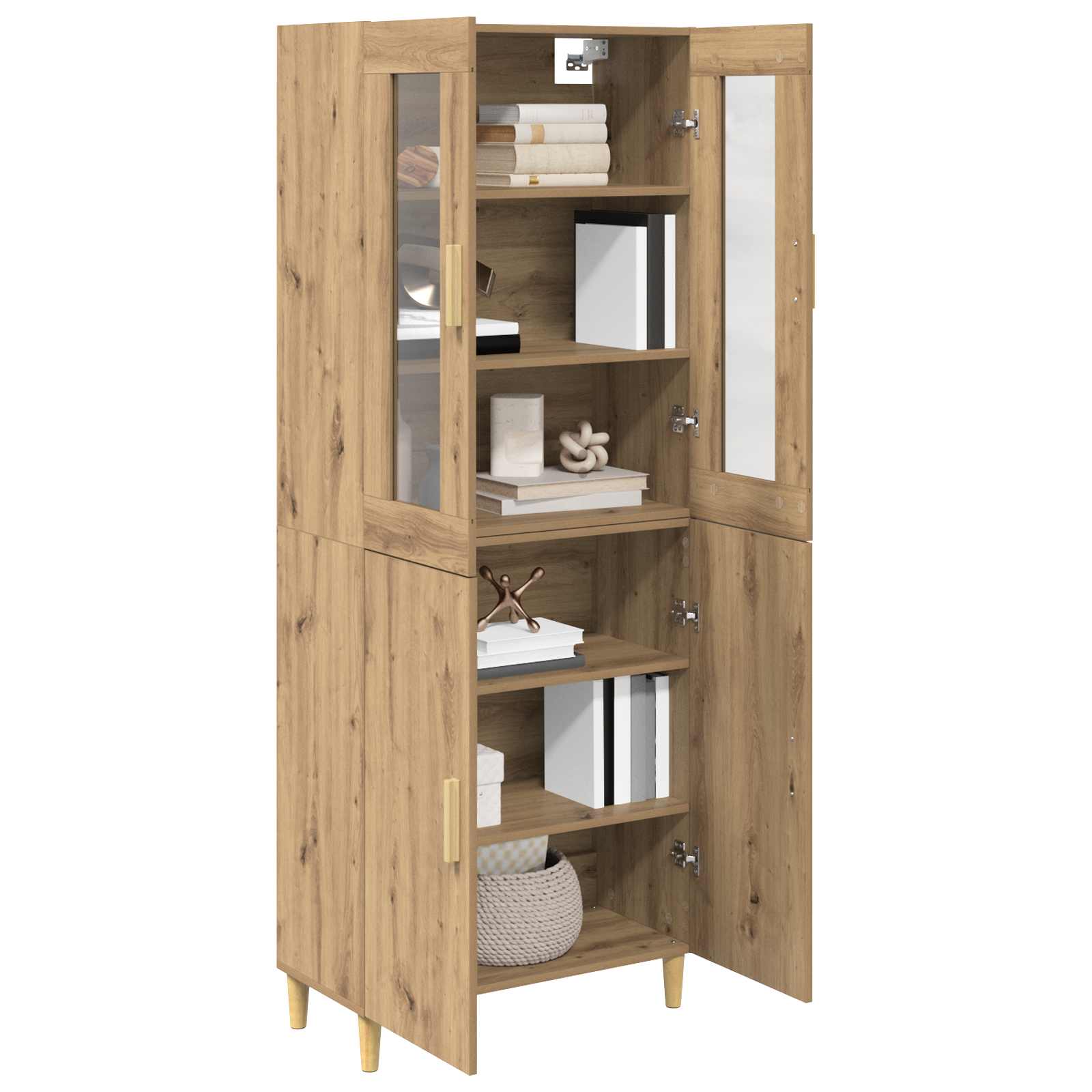Highboard Altholz 69,5 x 34 x 180 cm Engineered Wood und Glas