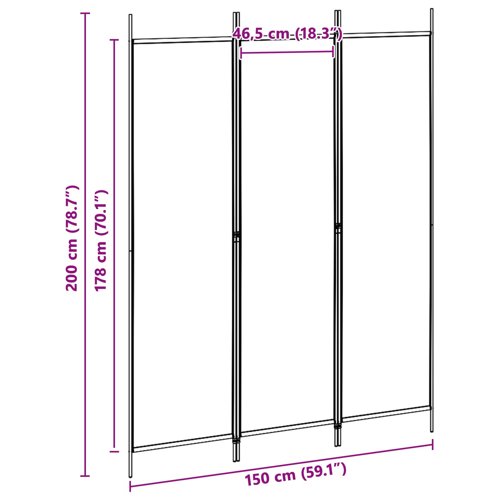 3-tlg. Paravent Schwarz 150x200 cm Stoff