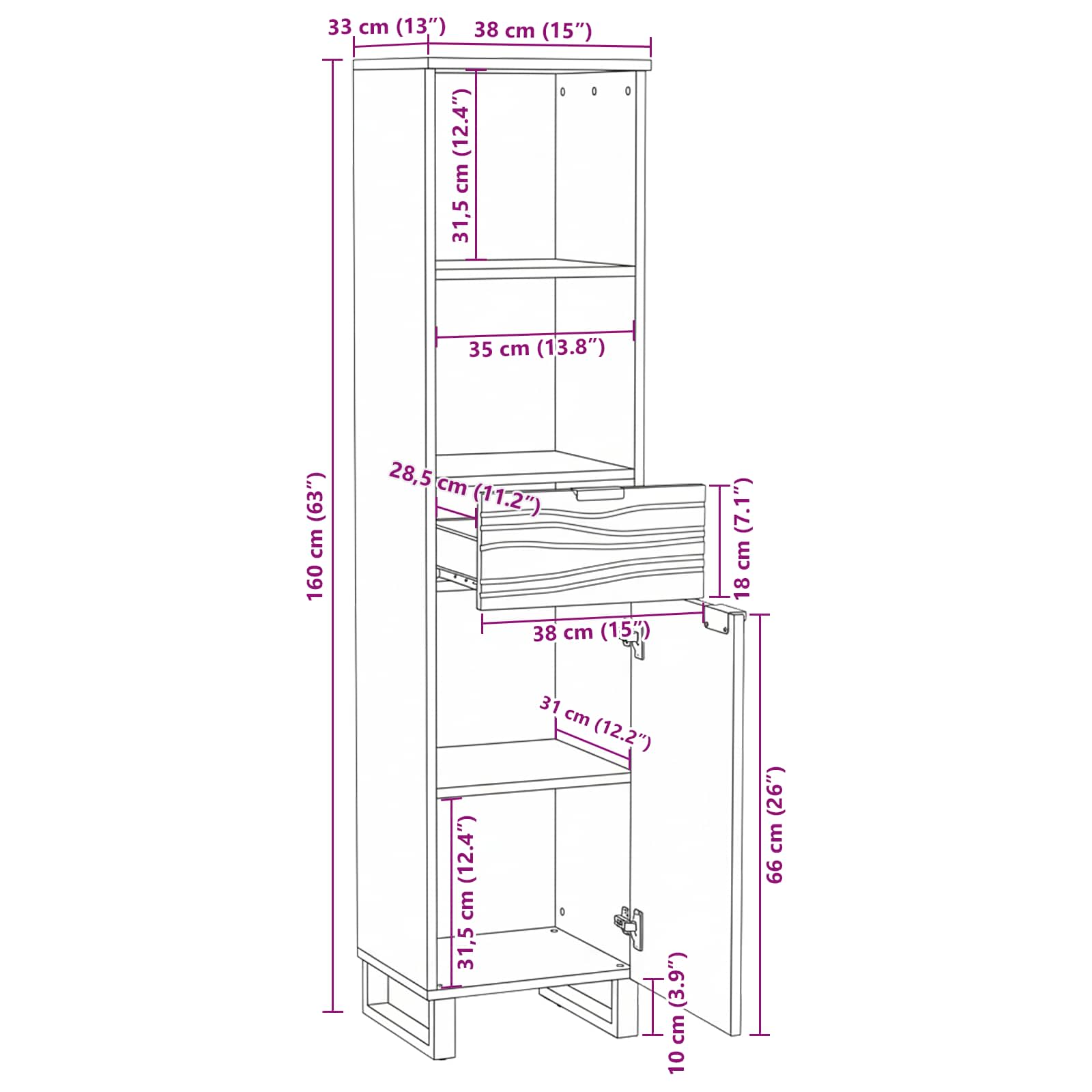 Badezimmerschrank Natur 38 x 33 x 160 cm Holzwerkstoff