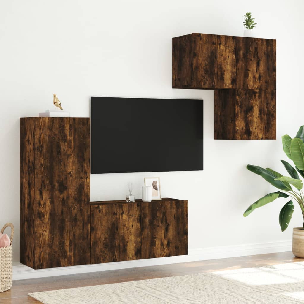 4-tlg. Wohnwand Weiß Holzwerkstoff